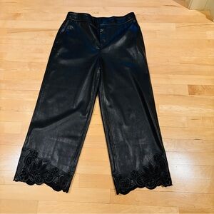 Chico's Black Faux Leather Wide Leg Cropped Pants w/Cut Out Ankle Hem